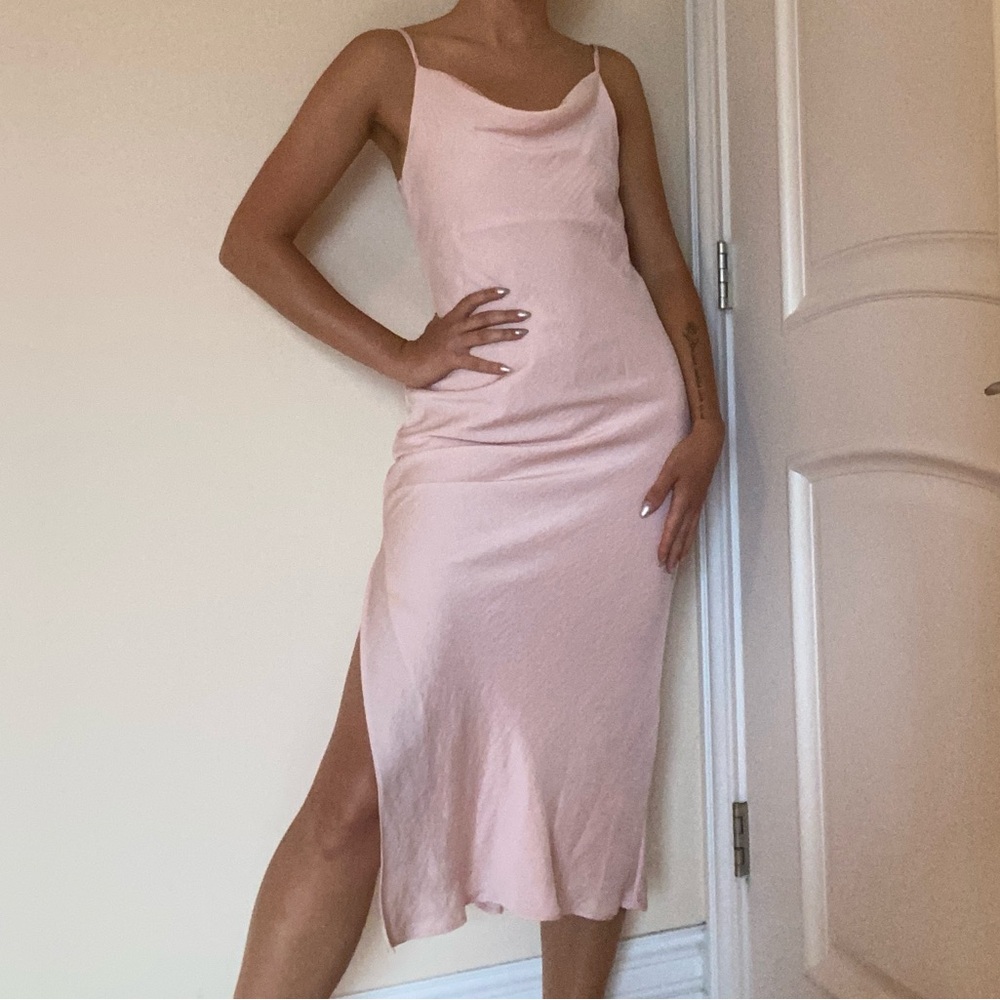 Top shop pastel pink satin midi spaghetti strap dress size 4